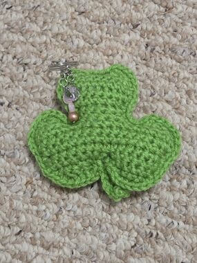Hand Crafted Bright Green Crocheted Clover Keychain